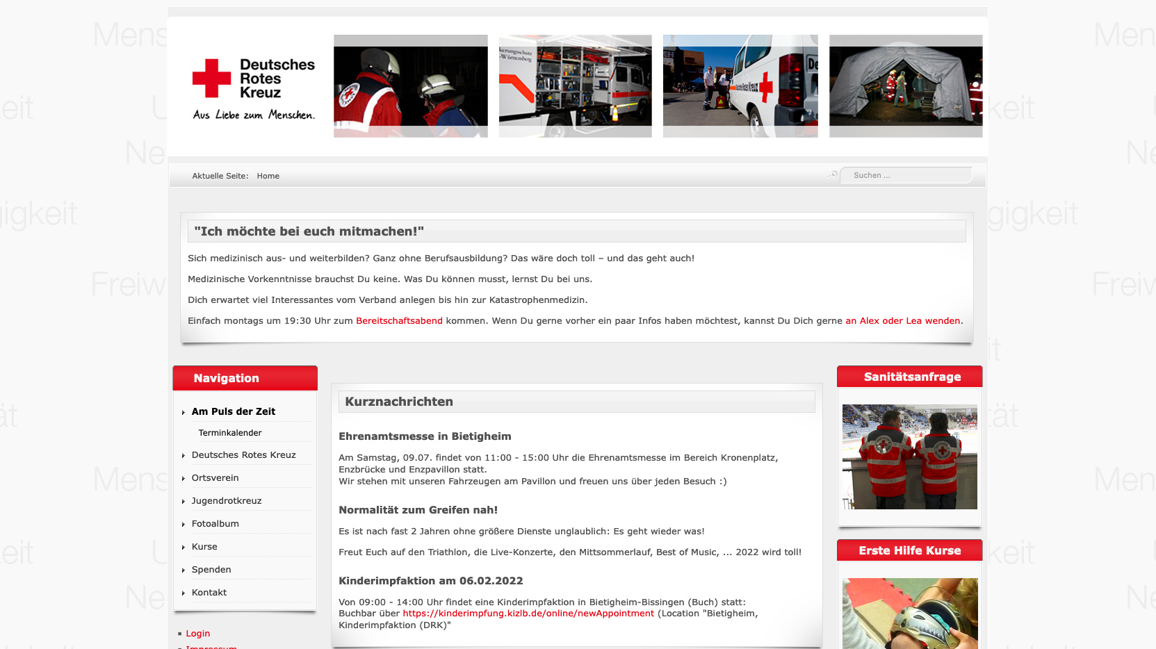 Referenz Website DRK Bietigheim-Bissingen